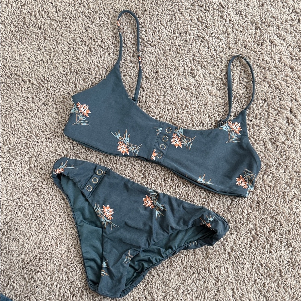 O'Neill Teal Bikini Set with Peach Floral Accents